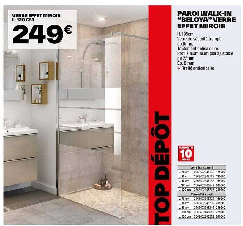 paroi walk-in "beloya" verre effet miroir