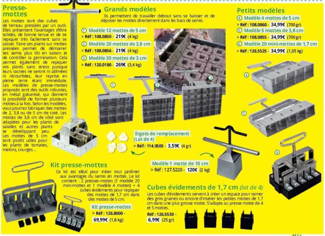 presse-mottes, kit presse-mottes, cubes évidements de 1,7 cm, grands modèles, petit modèles