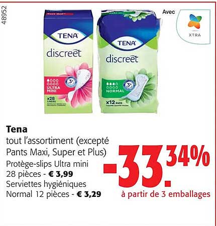 protège-slips ultra mini, serviettes hygiéniques tena