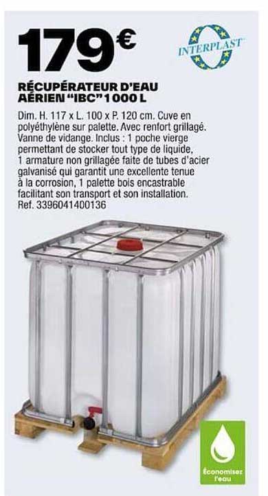 récupérateur d'eau aérien "ibc" 1000 l