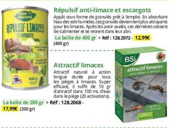 répulsif anti-limace et escargots ou attractif limaces bsi