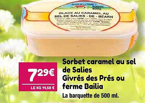 sorbet caramel au sel de salies givrés des prés ou ferme bailia
