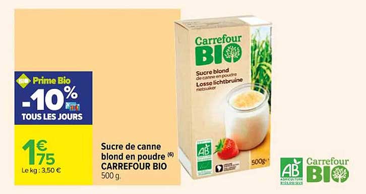 Sucre De Canne Blonde En Poudre Carrefour Bio