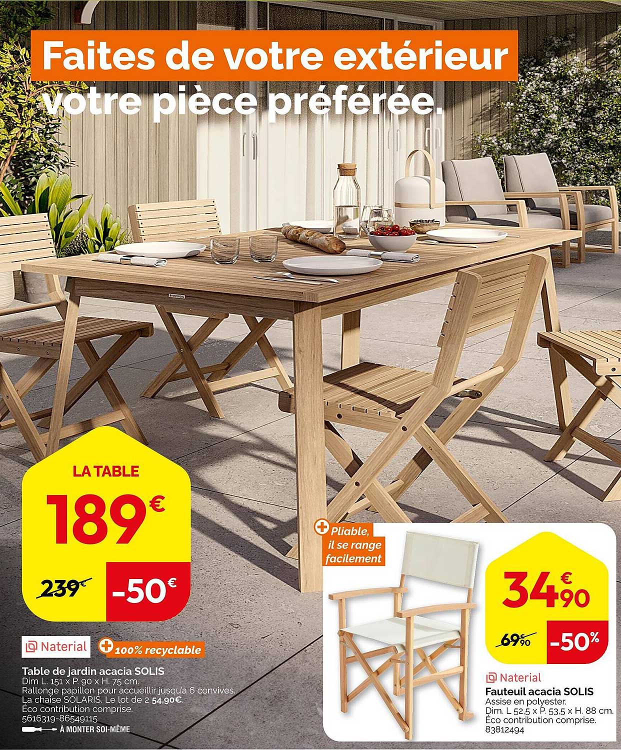 table de jardin acacia solis, fauteuil acacia solis