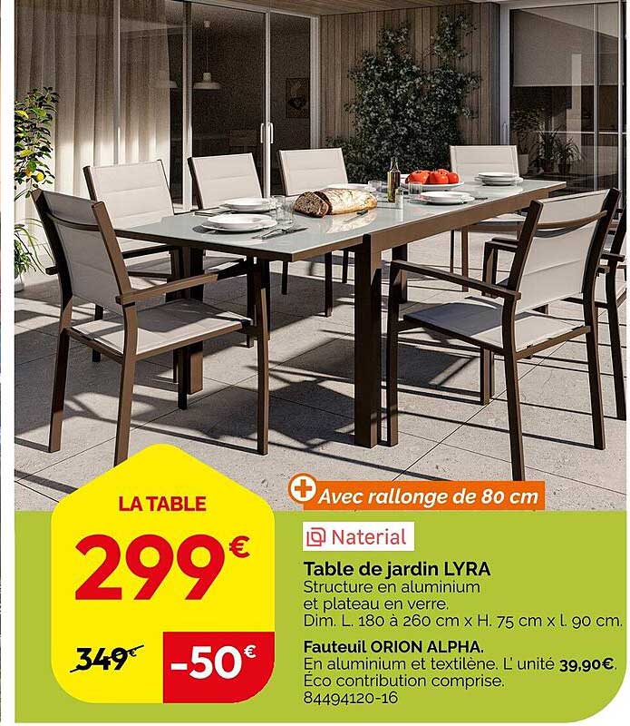 table de jardin lyra, fauteuil orion alpha