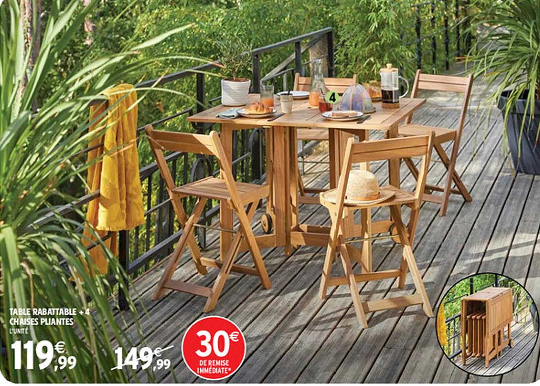 table rabattable + 4 chaises pliantes