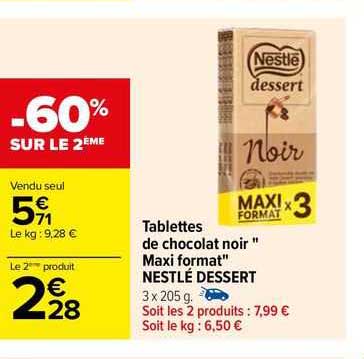 tablettes de chocolat noir "maxi format" nestlé dessert