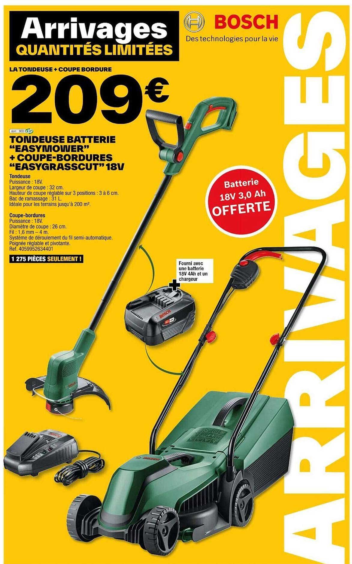 tondeuse batterie "easymower" + coupe-bordures "easygrasscut" 18 v bosch