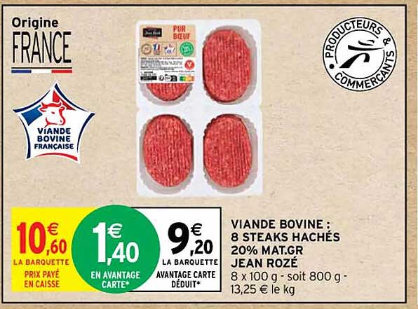 viande bovine : 8 steaks hachés 20% mat.gr. jean rozé
