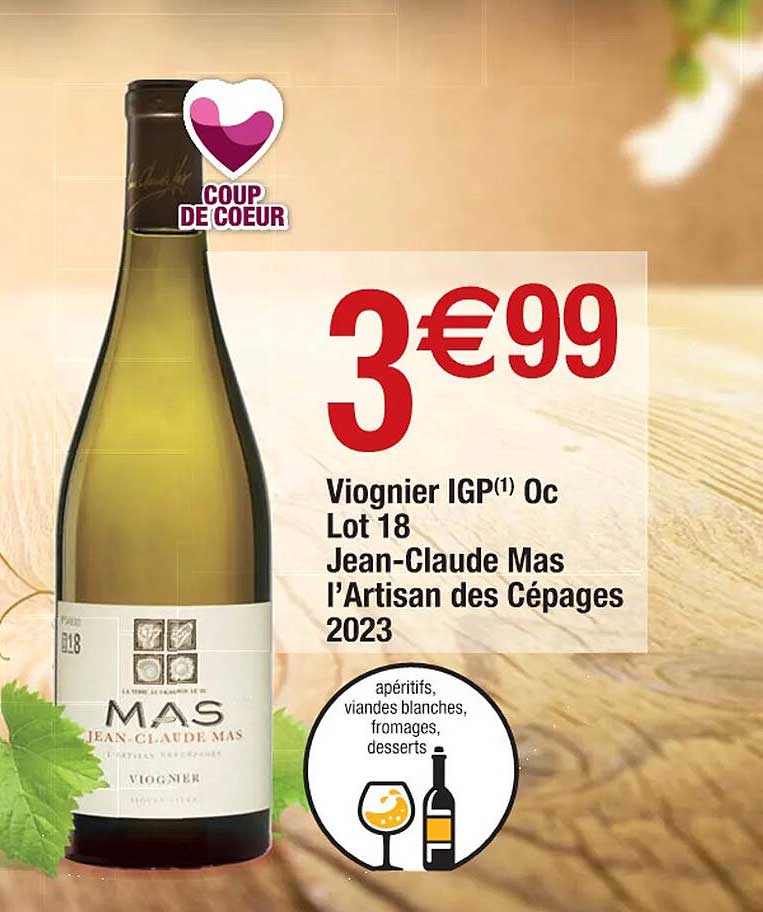 viognier igp oc lot 18 jean-claude mas l'artisan des cépages 2023