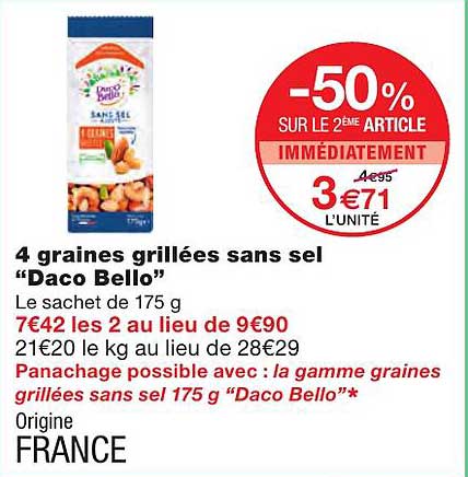 4 graines grillées sans sel "daco bello"