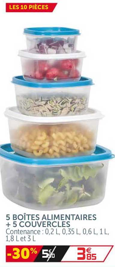5 boîtes alimentaires + 5 couvercles