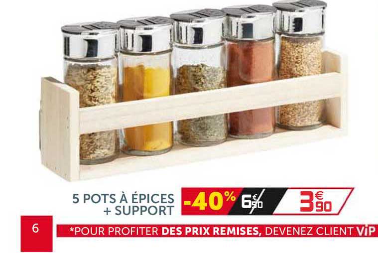 5 pots à épices + support