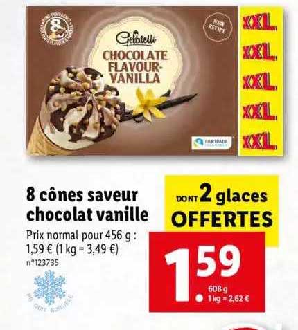 8 Cônes Saveur Chocolat Vanille Gelatelli