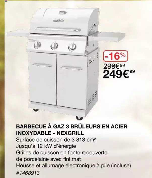 barbecue à gaz 3 brûleurs en acier inoxydable - nextrill