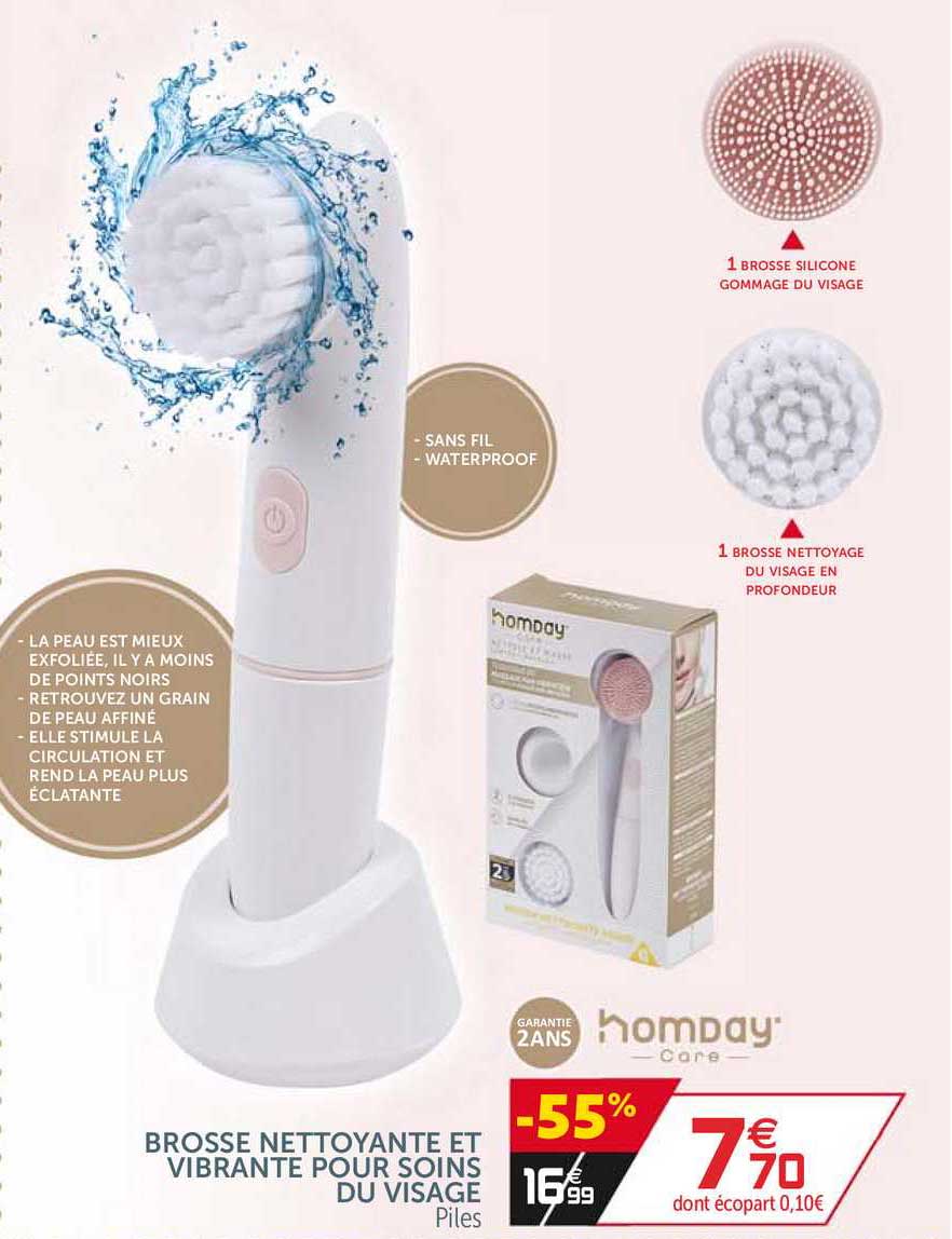 brosse nettoyante et vibrante pour soins du visage