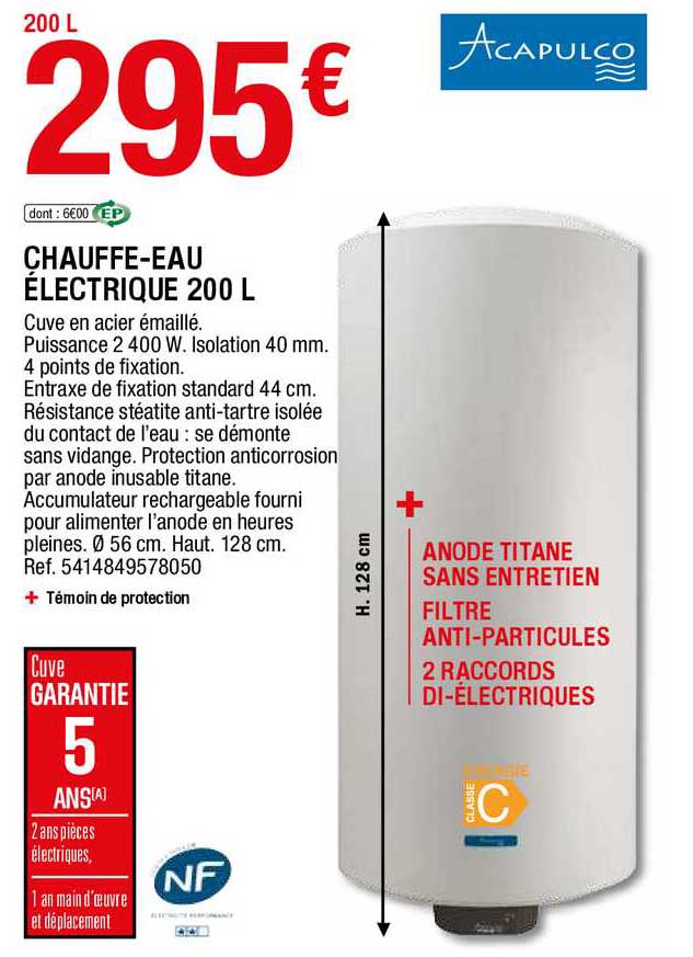 chauffe-eau électrique 200 l acapulco