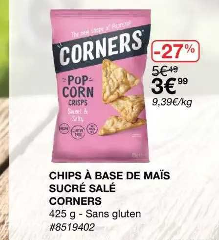 chips à base de maïs sucré salé corners