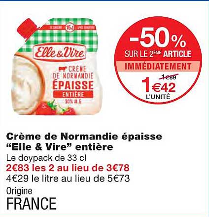 Crème De Normandie épaisse "elle & Vire" Entière