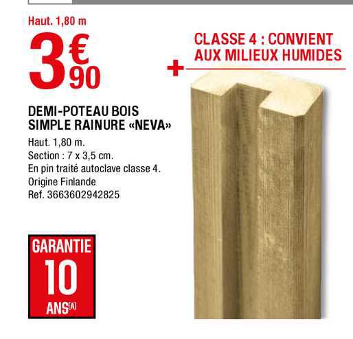 demi-poteau bois simple rainure «neva»