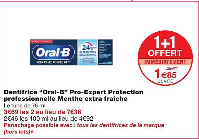 dentifrice "oral-b" pro-expert protection professionnelle menthe extra fraîche