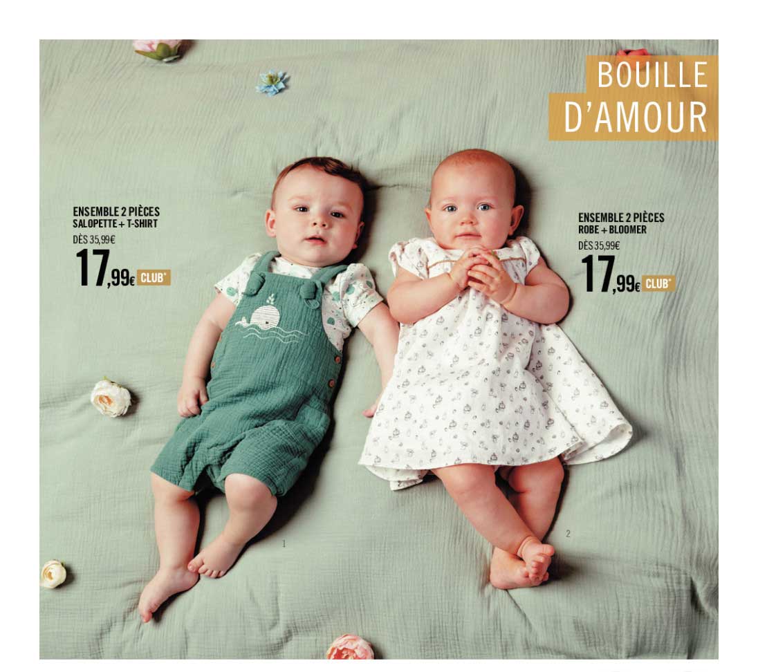 ensemble 2 pièces salopette + t-shirt, ensemble 2 pièces robe + bloomer