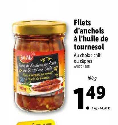 filets d'anchois à l'huile de tournesol