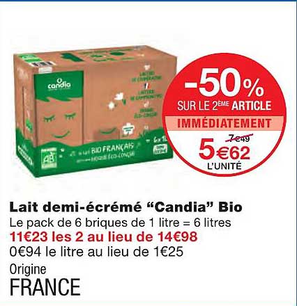 lait demi-écrémé "candia" bio