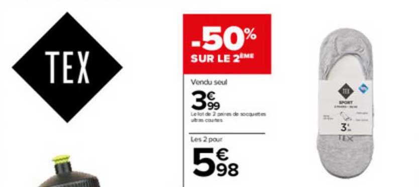 Le Lot De 2 Paires De Socquettes Ultra Courtes Tex