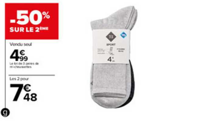 le lot de 3 paires de mi-chaussettes tex sport