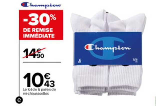 le lot de 6 paires de mi-chaussettes champion