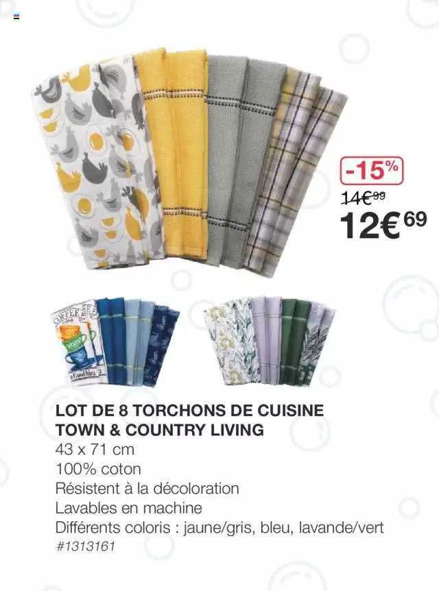 lot de 8 torchons de cuisine town & country living