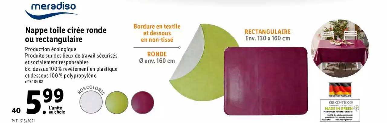 nappe toile cirée ronde ou rectangulaire meradiso