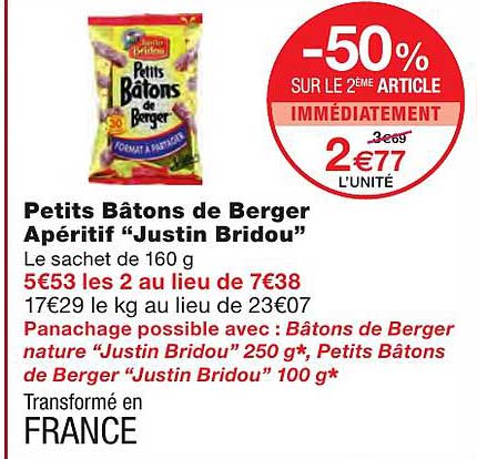 petits bâtons de berger apéritif "justin bridou"