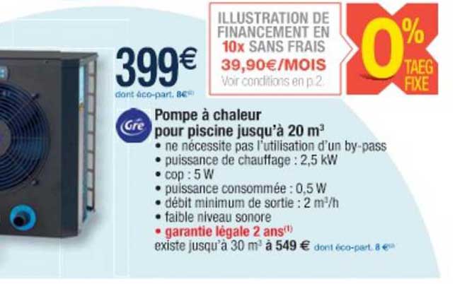 pompe à chaleur pour piscine jusqu'à 20 m3 gré