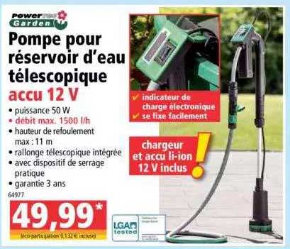pompe pour réservoir d'eau télescopique accu 12 v power garden