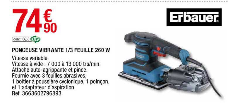 ponceuse vibrante 1-3 feuille 260 w erbauer