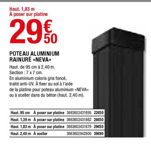 poteau aluminium rainuré «neva»
