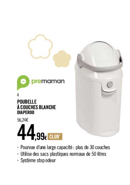 poubelle à couches blanche diaperoo premaman