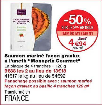 saumon mariné façon gravlax à l'aneth "monoprix gourmet"