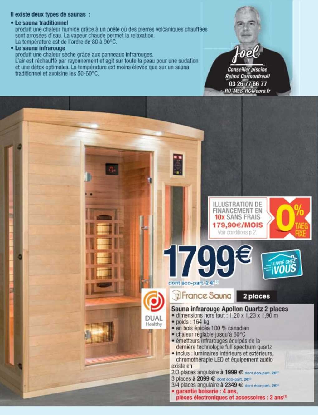 sauna infrarouge apollon quartz 2 places france sauna