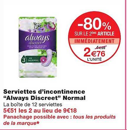 serviettes d'incontinence "always discreet" normal