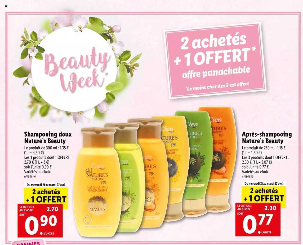 shampooing doux nature's beauty, après-shampooing nature's beauty