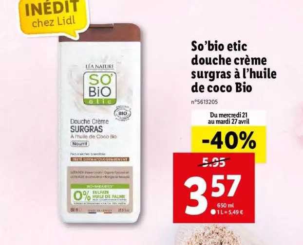 so'bio étic douche crème surgras à l'huile de coco bio
