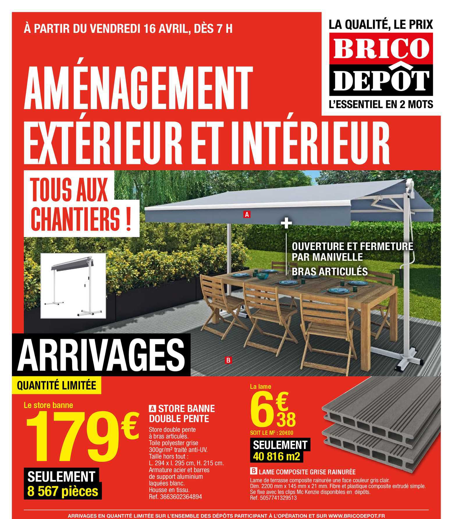 store banne double pente, lame composite grise rangée