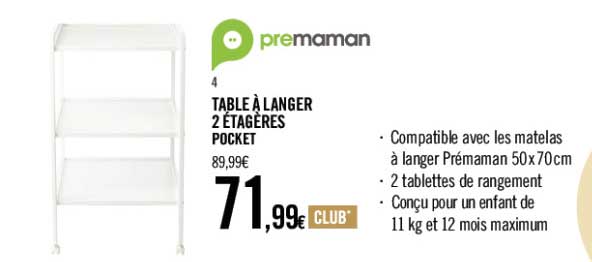 table à langer 2 étagères pocket premaman