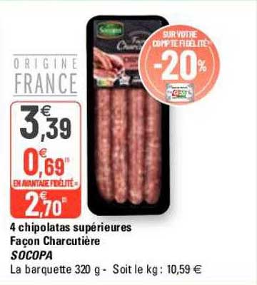 4 chipolatas supérieures façon charcutière socopa