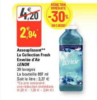 assouplissant la collection fresh envolée d'air lenor