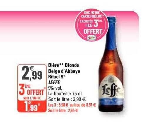 bière blonde belge d'abbaye rituel 9° leffe