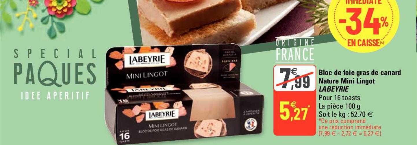 bloc de foie gras de canard nature mini lingot labeyrie